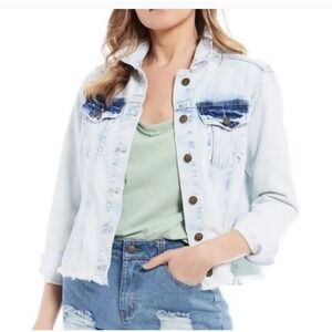 Chelsea & Violet Women's XS Denim Jacket New - Western Acid Wash Frayed Hem Fall